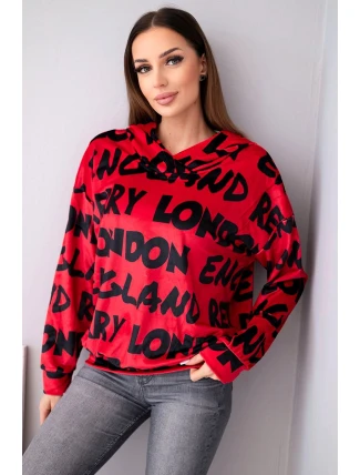 Dámská oversize mikina s kapucí a potiskem červená