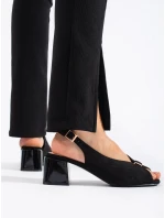 Luxusní dámské  sandály černé na širokém podpatku