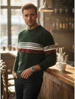 Pánský pruhovaný zelený svetr FashionStreet WX2280