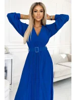 414-5 KLARA plisované šaty s páskem a výstřihem - CHABROW