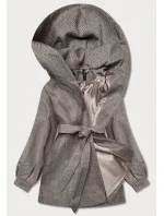 Hnědá dámská rozšířená bunda se vzorem rybí kost (2726)