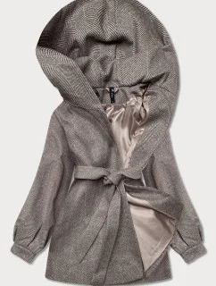 Hnědá dámská rozšířená bunda se vzorem rybí kost (2726)