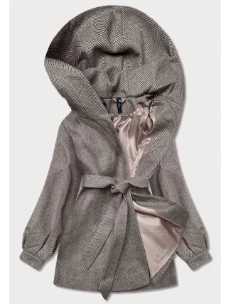 Hnědá dámská rozšířená bunda se vzorem rybí kost (2726)