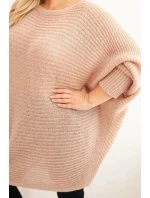 Svetr dámský Plus Size s moherem pončo pudrově růžový