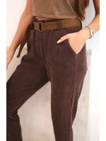 Dámské kalhoty s páskem kordové hnědé