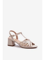 Lakýrované dámské sandály na podpatku Sergio Leone SK880 Béžové