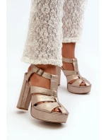 Dámské sandály na vysokém podpatku z kůže Maciejka 06050-25 Zlaté Dámské sandály na vysokém podpatku z kůže Maciejka 06050-25 Zlaté