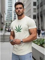 Pánské bavlněné tričko s potiskem v barvě ecru FashionStreet RX4948 Pánské bavlněné tričko s potiskem v barvě ecru FashionStreet RX4948