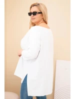 Dámská bavlněná blůza Plus Size asymetrická s náhrdelníkem bílá