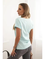 Dámská bavlněná halenka s ozdobným potiskem ESL mentolová