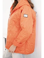 Dámská jarní prošívaná bunda s kapucí a na zip tmavě oranžová