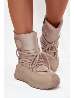 Kožené sněhule na platformě Lee Cooper LCJ-25-12-3663 béžovo-zlaté