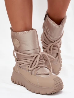 Kožené sněhule na platformě Lee Cooper LCJ-25-12-3663 béžovo-zlaté