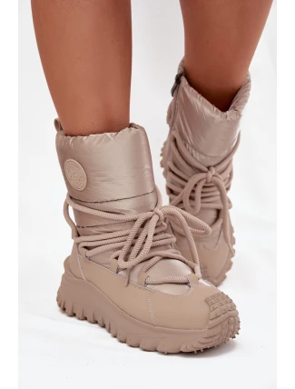 Kožené sněhule na platformě Lee Cooper LCJ-25-12-3663 béžovo-zlaté