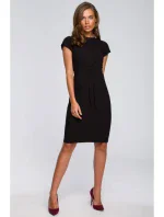 Dámské tužkové šaty s páskem na zavázání S239 černé - Stylove Dámské tužkové šaty s páskem na zavázání S239 černé - Stylove
