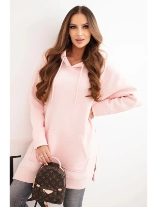 Zateplená mikina s rozparky na bocích pudrově růžová
