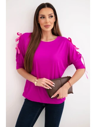 Dámská viskózová blůza s dekorativními stuhami tmavě fialová