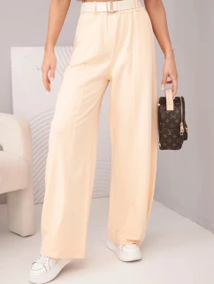 Dámské bavlněné kalhoty se širokou nohavicí a s páskem meruňkové