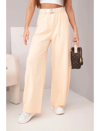 Dámské bavlněné kalhoty se širokou nohavicí a s páskem meruňkové