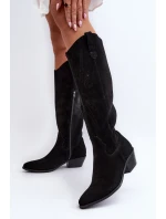 Zazoo 2909 Semišové Boty s Výřezy na Nízkém Podpatku Černé