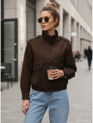 FashionStreet dámská semišová bunda bomber v čokoládové barvě TY5571 FashionStreet dámská semišová bunda bomber v čokoládové barvě TY5571