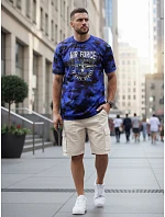 Klasické pánské tričko v kamuflážovém vzoru s potiskem, modré, FashionStreet NX2001R Klasické pánské tričko v kamuflážovém vzoru s potiskem, modré, FashionStreet NX2001R