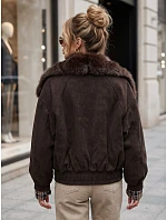 Krátká dámská semišová bunda s kožešinou, hnědá, FashionStreet TY5843 Krátká dámská semišová bunda s kožešinou, hnědá, FashionStreet TY5843