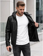 Pánská zateplená bunda z ekokůže s kapucí, černá, FashionStreet TX5147 Pánská zateplená bunda z ekokůže s kapucí, černá, FashionStreet TX5147