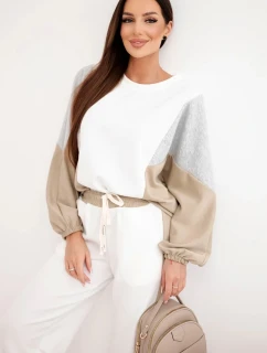 Dámský komplet s volnou mikinou a kalhotami s širokým nohavicemi camelový