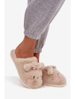 Kožešinové domácí pantofle dámské s oušky a mašličkou Béžové Corayne