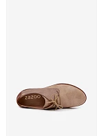 Kožené dámské elegantní šněrovací polobotky Zazoo 4238 Béžovo-hnědé