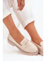 Dámské eko kožené mokasíny s cyrkoniemi Wilamla – béžové