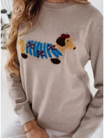Dámský svetr s aplikací psa CHICPAWS béžový FashionStreet MY2543
