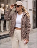 Dámská prošívaná bunda s kapucí, béžová, FashionStreet TY5868 Dámská prošívaná bunda s kapucí, béžová, FashionStreet TY5868
