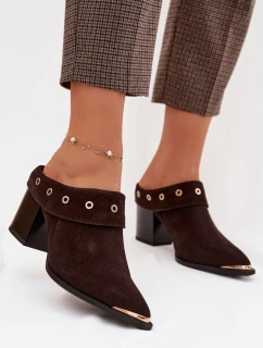 Semišové dámské sandály na podpatku D&A CR61-3059 čokoládové