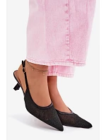 Síťové Sandály na Tenko Podpatku Černé Calora