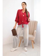 Dámská košile s viskózou, ozdobnými knoflíky a límcem jasno bordová