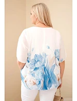 Dámská halenka Plus Size s květinovým potiskem a volným rukávem modrá Dámská halenka Plus Size s květinovým potiskem a volným rukávem modrá