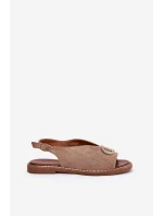 Dámské Sandály S Dekorací Na Plochém Podpatku Eko Semišové Tmavě Béžové Ralisses Dámské Sandály S Dekorací Na Plochém Podpatku Eko Semišové Tmavě Béžové Ralisses