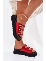 Dámské Klapky Na Platformě S Pásky Červené Nimiotte