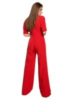 S285 Kombinéza s výstřihem do V a širokými nohavicemi - černá