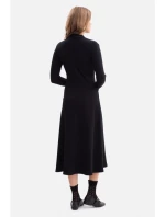 B299 Žebrované midi šaty s asymetrickým pasem - černé