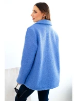 Dámská bunda z měkkého beránka s džínovým límcem modrá