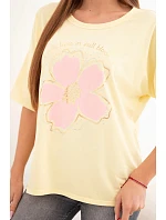 Dámská bavlněná oversize halenka s květinovým potiskem žlutá Dámská bavlněná oversize halenka s květinovým potiskem žlutá