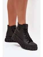 Zateplené Vysoké Tenisky Dámské Na Platformě S Zipem Černé Sarira