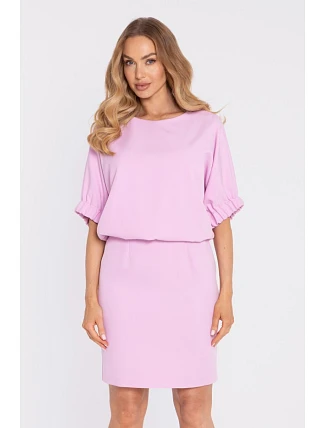M904 Halenkové šaty s rozparkem na zádech - cukrově růžové