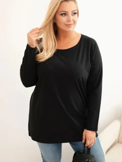 Dámská blůza Plus Size bavlněná s kulatým výstřihem černá