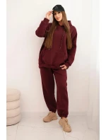 Dámská tepláková souprava zateplená z bavlny s kapucí bordová