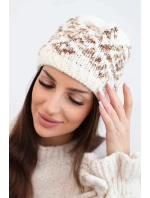 Dámská zimní čepice s barevnými vzory a silným nápletem K353 ecru+hnědý melír