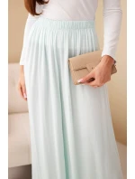 Dámské široké viskózové kalhoty s gumou v pase mátové